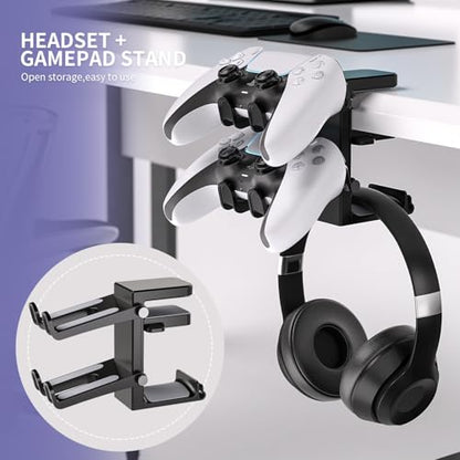 Adjustable Headphone Stand Desk-Sided Clamp Headphone Hanger with Handle PC Gaming Headset Holder (Under Desk with Handle) - style: adjustable