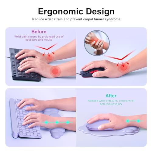 MOKURU Cloud Mouse Pad with Wrist Rest, Cloud Keyboard Wrist Rest, Mouse Pad Wrist Support, Ergonomic Keyboard Mouse Wrist Support (Purple) - color: Purple