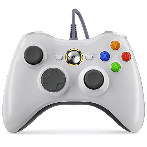 VOYEE PC Controller, Wired Controller Compatible with Microsoft Xbox 360 & Slim/PC Windows 10/8/7, with Upgraded Joystick, Double Shock | Enhanced (White) - color: White