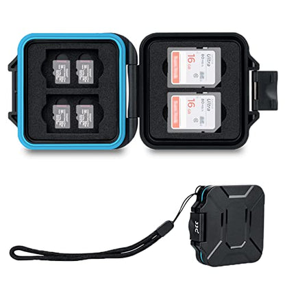 JJC Small SD Card Case Holder for 4 SD & 8 Micro SD Memory Cards | 12 Slots, Slim & Lightweight Design, Water-Resistant & Shockproof, Soft EVA Interior, Includes Wrist Strap, Easy to Carry - size: For 4 SD+8 Micro SD