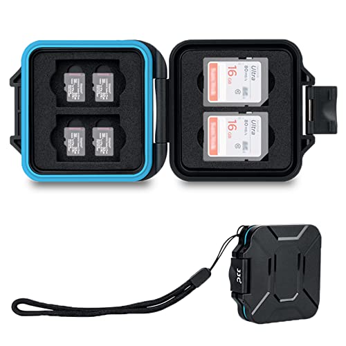 JJC Small SD Card Case Holder for 4 SD & 8 Micro SD Memory Cards | 12 Slots, Slim & Lightweight Design, Water-Resistant & Shockproof, Soft EVA Interior, Includes Wrist Strap, Easy to Carry - size: For 4 SD+8 Micro SD