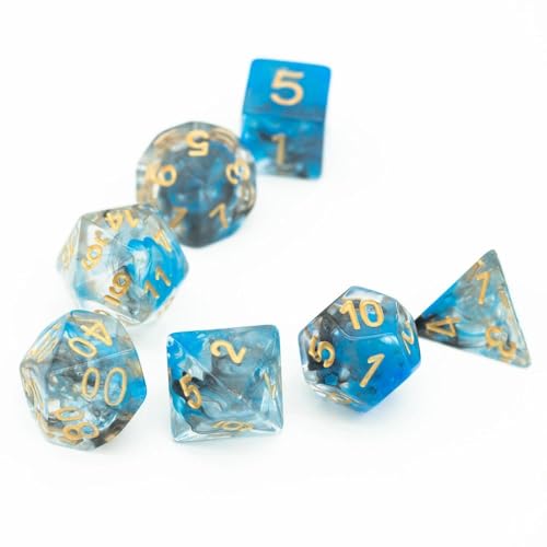 UDIXI DND Dice Set 7PCS Resin Polyhedral D&D Dice for Role Playing Games | Blue Black Colors, Dreamy Effect, Velvet Dice Bag Packaging, for Dungeons and Dragons Role Playing Games and Tabletop Games - color: S-blue and Black