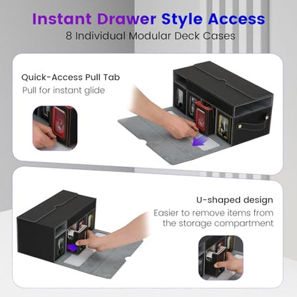 Mtg Commander Deck Box with Handle, 8Removable Deck Modular and 2Dice Trays | Holds 1040+Double-Sleeved Cards,Play mat Storage,Magnetic Lock,Magnetic Holders, Dividers Included,Display Window,Fit TCG/EDH - color: Colorful, style: 8-Deck Modular Card Case