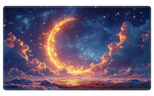 Card Playmat 70 x 40 cm Game Mats Tabletop Magic for MTG/TCG Cards, Trading Card Game Playing Stitched Commander Deck Gaming Desk Duel Mat Card Gameplay Mats, Fantasy Moon Stars - color: Fantasy Moon Stars, size: 27.5"X15.7"