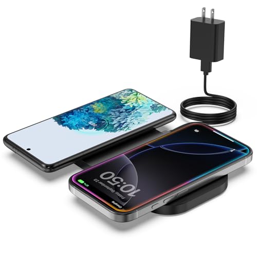 Wireless Charger, 10W Max Dual Charging Pad for iPhone 17/16/15/14/13/12/11/XR/X/8, Airpods 4/3/2/Pro, Samsung Galaxy S25/S24/S23/S22/S21, QC 24W Adapter, Charging Adapter
