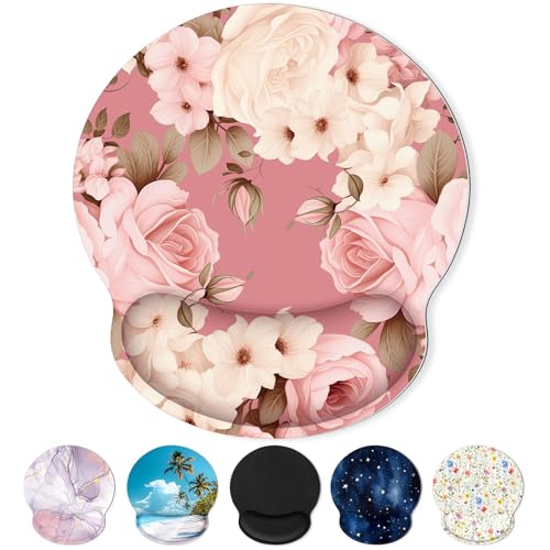 KONVINIT Ergonomic Mouse Pad with Wrist Rest, Small Mousepad with Non-Slip Rubber Base and Smooth Surface, Beach Mouse Pads for Desk, Office Desk Accessories - color: Pink