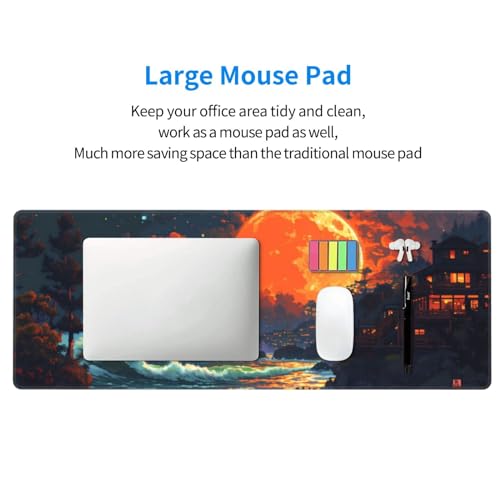 Gaming Mouse Pad Desk Pad,Extended Big Mouse Pad,31.5x11.8 Inch Long Computer Keyboard Mouse Mat Mousepad with 3mm Non-Slip Base and Stitched Edge for Gaming and Office… (Oil Painting) - color: Oil Painting