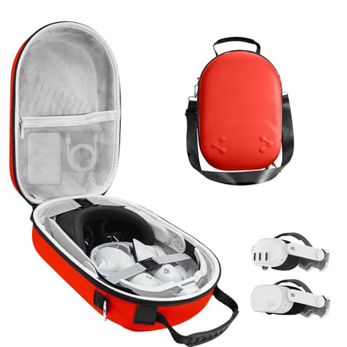 Hard Carrying Case Compatible with Oculus Meta 3/3S,VR Headset Elite Strap and Touch Controller Accessories Carry Case,Hard Shell Travel Storage Bag (Red) - color: Red