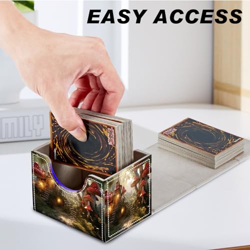DEGDFSGR Card Game Storage Box for TCG MTG Deck Box Organizer Trading Card Case Commander Deck Box Magnetic Closure Creative Pattern Up to 200 Cards, Enchanting Mushroom Houses - color: Enchanting Mushroom Houses