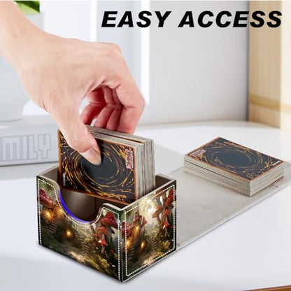 DEGDFSGR Card Game Storage Box for TCG MTG Deck Box Organizer Trading Card Case Commander Deck Box Magnetic Closure Creative Pattern Up to 200 Cards, Enchanting Mushroom Houses - color: Enchanting Mushroom Houses