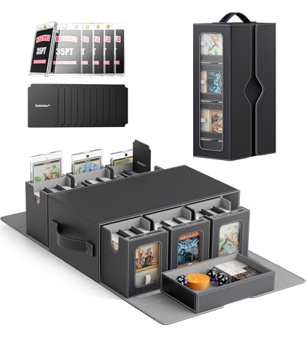 Kabinka MTG Commander Deck Box, 6-Deck Modular Card Case with 100 PCS Card Sleeves, Dice Tray - Holds 600+ Double-Sleeved Cards, 35PT Magnetic Holders for TCG/EDH (Black) - color: Black