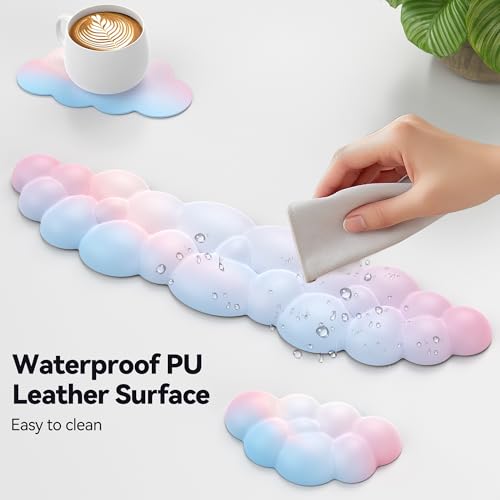 TECKNET Cloud Keyboard Wrist Rest Set, Cloud Wrist Rest with Non-Slip Base, PU Leather Wrist Pad for Keyboard with Ergonomic Memory Foam for Computer Laptop Office Gaming and Pain Relief, Rainbow - color: Rainbow