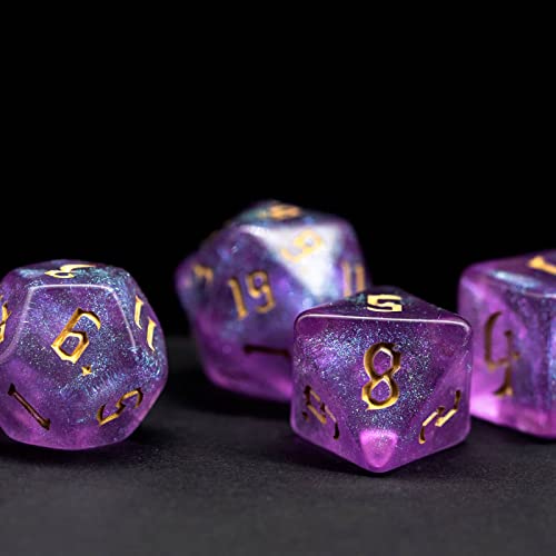 7-Die DND Dice Set Polyhedral Dice Set with a Leather Dice Bag, D&D Dice Set for RPG Table Games (Purple/G) - color: Purple/G