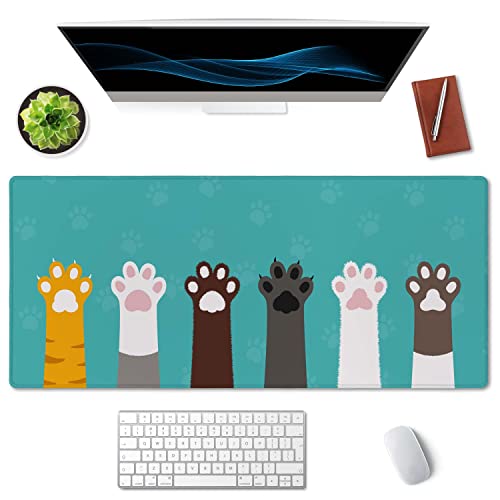 SSOIU Large Mouse Pad, Full Desk XXL Extended Gaming Mouse Pad 35.5" X 15.7", Waterproof Desk Mat Stitched Edges, Non-Slip Laptop Computer Keyboard Mousepad for Office and Home, Cat Paws - color: Cat Paws