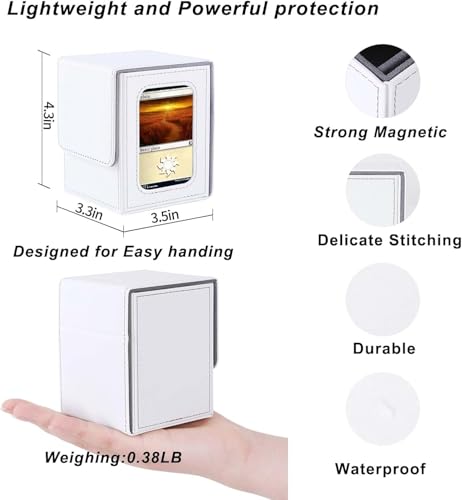 AFIING MTG Deck Box for Commander Display, Fits 100 Double Sleeved Cards, Magic Commander TCG Card Storage Box with 2 Dividers, Drawstring Bag and 1 Toploader (White/Grey) - color: Commander White Grey