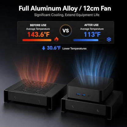 Aluminum Mini PC Cooler Stand with 120mm Fan | Desktop Cooling Base for Mac Mini, Router, Modem, Network Switch & TV Box - Heavy Duty Thermal Stand, USB Powered, Black - color: black