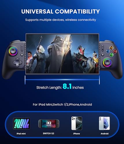 Mocagen Swicth Controllers for Nintendo Switch 2/1/Oled/iPhone/Android Handheld Gaming with Hall Effect Joysticks & Triggers, RGB Light, Programmable, Turbo, Mac Game - size: Switch Layout-Black