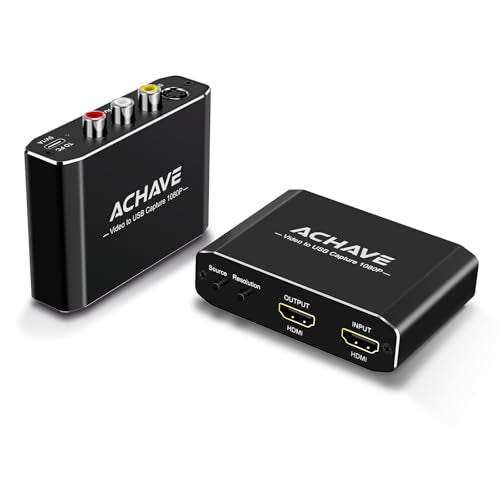 ACHAVE Video to USB Audio Video Capture with HDMI Output,VHS to Digital Converter-Input HDMI, AV, RCA, S-Video, VCR, VHS, Camcorder, Video8, Hi8, DVD, Gaming Systems - USB-C Plug & Play