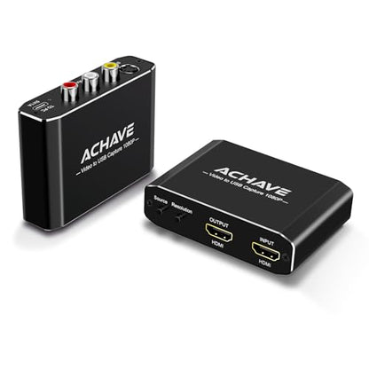 ACHAVE Video to USB Audio Video Capture with HDMI Output,VHS to Digital Converter-Input HDMI, AV, RCA, S-Video, VCR, VHS, Camcorder, Video8, Hi8, DVD, Gaming Systems - USB-C Plug & Play