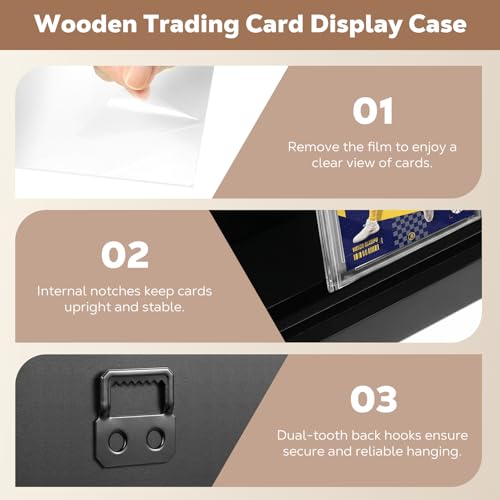 MoKo Card Display Case, 3 Pack Graded Card Display for 12 Cards, Black | Wall-mounted trading card display case has clear acrylic panels, a pull-open front, card slots, and a pine frame - color: Dark Gray