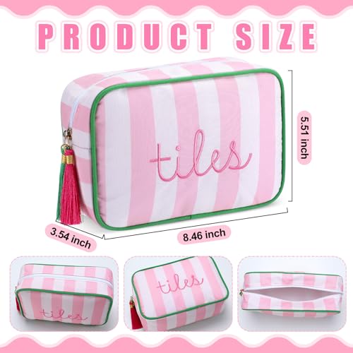 Sanwuta 1 Pcs Mahjong Tile Bag with Zipper,Pink,Striped | Embroidered Mahjong Case for 166 American Mahjong Tiles (1.2") Portable Bags for Board Game Party Gathering Travel - color: Pink, style: Classic