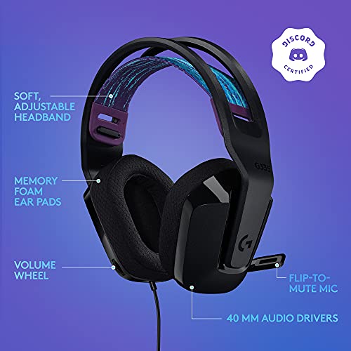 Logitech G335 Wired Gaming Headset (with Flip to Mute Microphone) - Black | Flip to mute microphone, 3.5mm audio jack, memory foam earpads, compatible with PC, PlayStation, Xbox, Nintendo Switch - color: Black, style: Wired