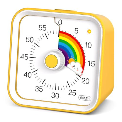 Visual Timer for Kids, Rainbow Timer with Pause Function, Yellow | Cute Silent Timer for Classroom, ADHD, Kitchen, Toddlers, Study, Alarm 3 Volume Levels, Light Indicator, Easy to Use - color: Rainbow Yellow