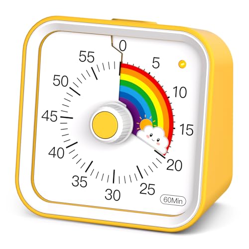 Visual Timer for Kids, Rainbow Timer with Pause Function, Yellow | Cute Silent Timer for Classroom, ADHD, Kitchen, Toddlers, Study, Alarm 3 Volume Levels, Light Indicator, Easy to Use - color: Rainbow Yellow