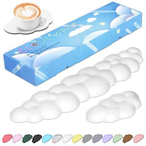JIKIOU Upgrade Leather Cloud Wrist Rest for Keyboard and Mouse & Cup Pad | Wish Gift-Cute Cloud Shape, Comfortable and don’t Irritate to Skin, Non-Slip PU Base,Soft Memory Foam filled for Pain Relief - color: 01white