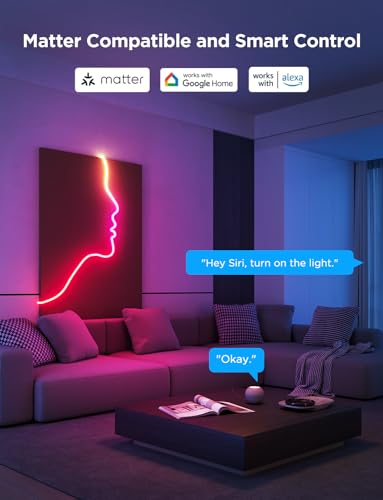Govee RGBIC Neon Lights 9.8ft Works with Matter, Alexa, Google Assistant | LED Smart Neon Rope Light 2, Custom DIY Neon Strip Lights for Bedroom and Wall Decor, Softer Material, White - size: 9.8ft