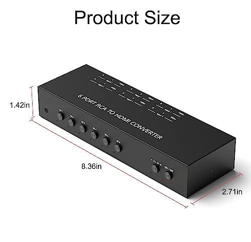 6Port AV to HDMI Converter RCA/Composite/CVBS Adapter Support 16:9/4:3 Switch for Wii/N64/PS1/PS2/PS3/VHS/VCR/DVD Players etc (6Port RCA in to 1 HDMI Converter with IR Remote) - style: 6Port AV to HDMI Converter