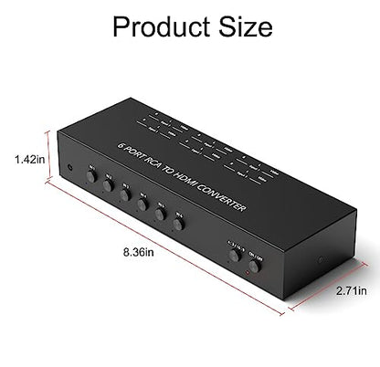 6Port AV to HDMI Converter RCA/Composite/CVBS Adapter Support 16:9/4:3 Switch for Wii/N64/PS1/PS2/PS3/VHS/VCR/DVD Players etc (6Port RCA in to 1 HDMI Converter with IR Remote) - style: 6Port AV to HDMI Converter