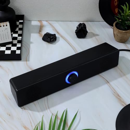 HOMSFOU Sound Bar System 2.0 Stereo Desktop Speaker for Tv Pc Mobile Devices Compact Home Soundbar with Clear Audio Easy Setup and Portable Design 12.40X2.20X2.20In