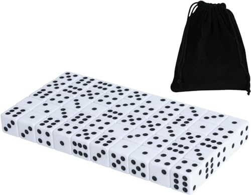 50 Pack 16MM White Dice - Six Sided Standard Opaque | Black Pips Dots, For Board Games, Group Event, Teaching Math