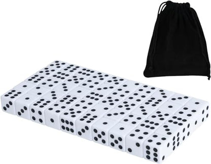 50 Pack 16MM White Dice - Six Sided Standard Opaque | Black Pips Dots, For Board Games, Group Event, Teaching Math