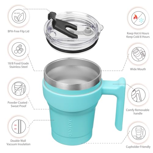 BJPKPK 10 oz Mini Tumbler with Lid, Straw & Handle, Insulated Steel Cup | Small, Spill Proof, Leak Proof, Thermal, Double Wall Vacuum, Sweatproof, Dishwasher Safe, BPA Free, Turquoise - color: Turquoise, size: 10 Ounces