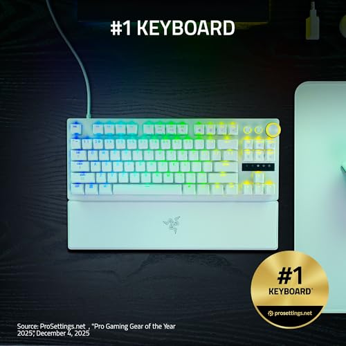 Razer Huntsman V3 Pro TKL 8KHz Esports Gaming Keyboard: Analog Optical Switches Gen 2-8000 Hz Polling Snap Tap - Rapid Trigger - Adjustable Actuation - Media Controls - PBT Keycaps - White - color: White, size: TKL, style: 8000 Hz Polling