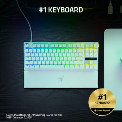 Razer Huntsman V3 Pro TKL 8KHz Esports Gaming Keyboard: Analog Optical Switches Gen 2-8000 Hz Polling Snap Tap - Rapid Trigger - Adjustable Actuation - Media Controls - PBT Keycaps - White - color: White, size: TKL, style: 8000 Hz Polling