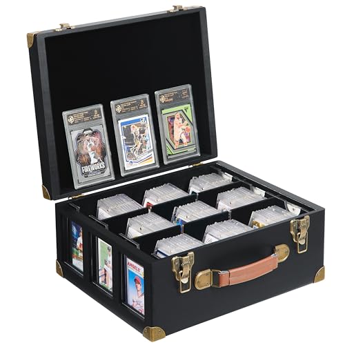 Poyilooo Graded Card Storage Box with Display Window, Wood Card Case for 140+ Cards PSA BGS FGS & SGC, Sports Cards Trading Cards, Graded Card Slab Carrying Cases (Black) - color: Black