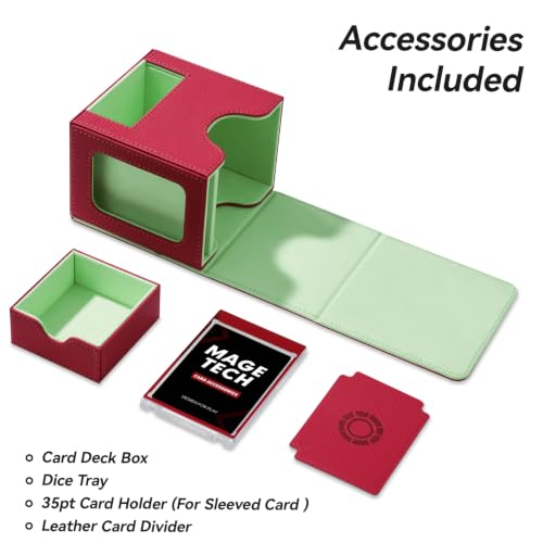 Mage Tech Card Deck Box for MTG Commander - Patented Design, Commander Display, Fits 100 Double-Sleeved Cards, 35pt Card Brick & Dice Tray - Red/Green - color: 3. Riot (Red/Green)