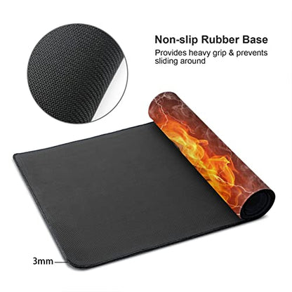 Desk Mat,Basketball Fire and Water Gaming Mouse Pad,XXL Extended Mouse Pad Mat for Office,Computer,Keyboard with Non-Slip Base Stitched Eges Mousepad 35''×15.7''×0.12'' - color: Basketball Fire and Water
