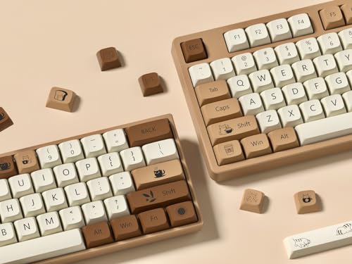dagaladoo Cute PBT keycaps,Coffee Cat, XDA Profile Keyboard Keycaps | Beige/Brown key caps,Dye Sublimation,140-keys Custom keycaps for 60% 65% 75% 100% Cherry-MX switch Mechanical Keyboard - color: Coffee cat (XDA)