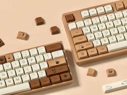 dagaladoo Cute PBT keycaps,Coffee Cat, XDA Profile Keyboard Keycaps | Beige/Brown key caps,Dye Sublimation,140-keys Custom keycaps for 60% 65% 75% 100% Cherry-MX switch Mechanical Keyboard - color: Coffee cat (XDA)