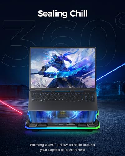 KeiBn Gaming Laptop Cooling Pad, Laptop Cooling Stand with 5.5inch External Cooling Fan, Rapid Cooling Laptop 15.6-19.3inch, Infinitely Variable Speed, 8 Height Stands, 4 USB Ports, Blue - color: RGB