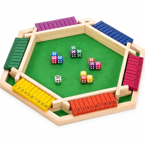 MNYUN Shut The Box Game Large for 6 Players, 15 inch Wooden Board Table Math Game with 16 Dice and Instructions, Classics Close The Box Board Game - size: 14.99 INCH