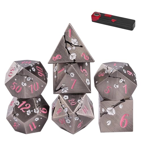 UDIXI Metal DND Dice Set, 7PCS Metal Polyhedral Dice Set Nickel for D&D RPG | White Flower, Metal Case Packaging, Heavy Metal Dice, D&D Gift, for Dungeons and Dragons Role Playing Games Tabletop Games - color: Flower/Nicklepink