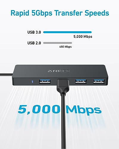 Anker 4-Port USB 3.0 Hub with 5Gbps Data Transfer, Ultra-Slim USB-C Connector Hub, for MacBook, iMac, Surface, Mobile HDD, and More (2 ft USB-C Connector, Charging Not Supported) (Pack of 2) - size: 2 ft (Pack of 2), style: USB-C