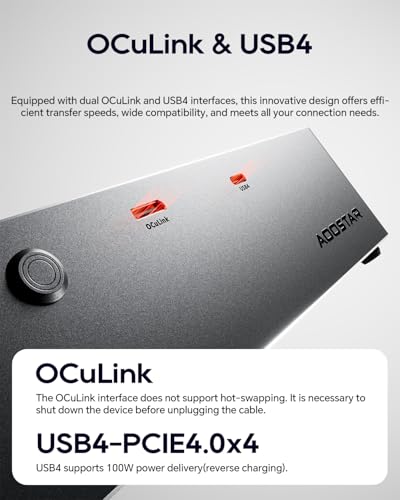 AOOSTAR AG02 External GPU Dock Station with USB4+OCULINK Ports and 800W PSU,EGPU Suitable for Graphics Cards Under 600W Power,eGPU Enclosure for RTX 4090, AMD RX 7900 XTX etc