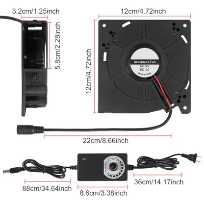 UMLIFE 1 Set PC Fans 120mm (120mm x 32mm) with Variable Speed Controller 3V to 12V, Axial Computer Fan with AC Plug 110V 120V 220V, Vent Fan for PC Cooler Biltong Box Cabinet Receiver Xbox DVR