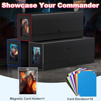 Proijeut 5 IN 1 Card Deck Box with Commander Display, Holds 800+ Cards, Includes 35pt Magnetic Card Holder and 10 Colorful Dividers(Black&Red) - color: Red-5 IN 1